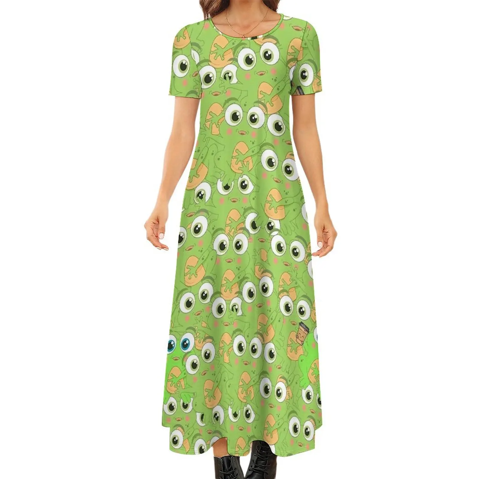 Забавное платье с лягушками милое макси животными уличная одежда короткими