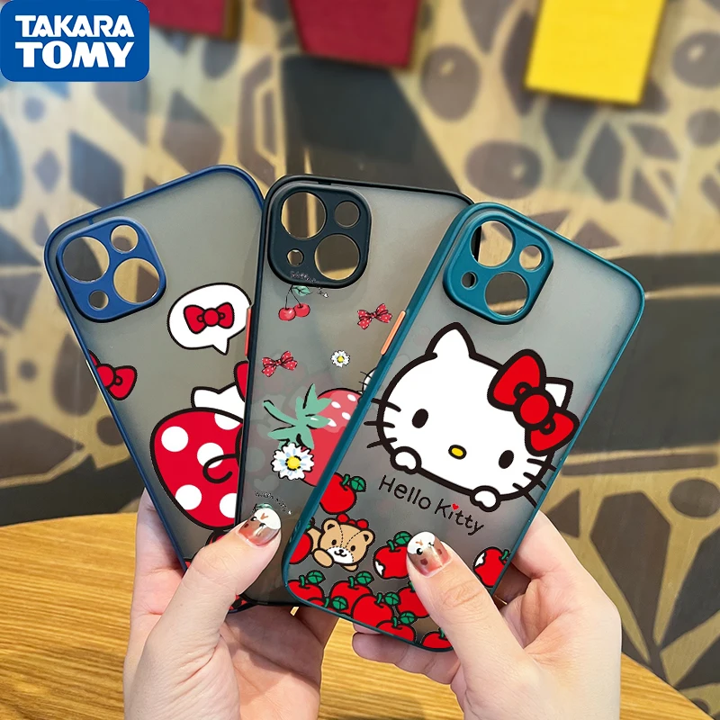 

Anime Girls Hello Kitty For Apple iPhone 13 12 11 Pro Max Mini XS Max X XR 6 7 8 Plus Frosted Translucent Phone Case Funda Cover