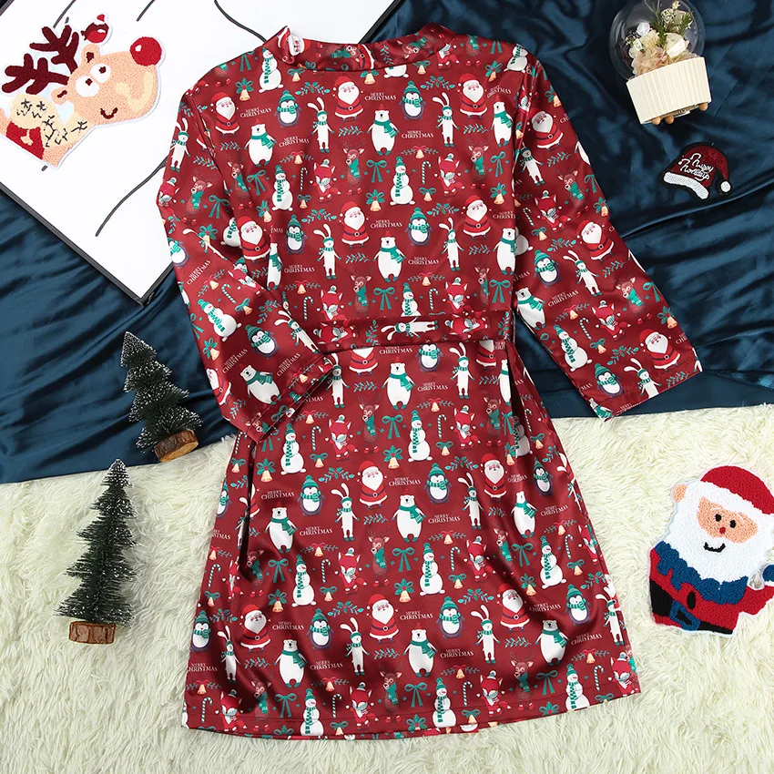 High Quality Women's Nightgown Silk Satin Christmas Party Satin Nightgown Elegant Pajama Fashion Female Sleepwear