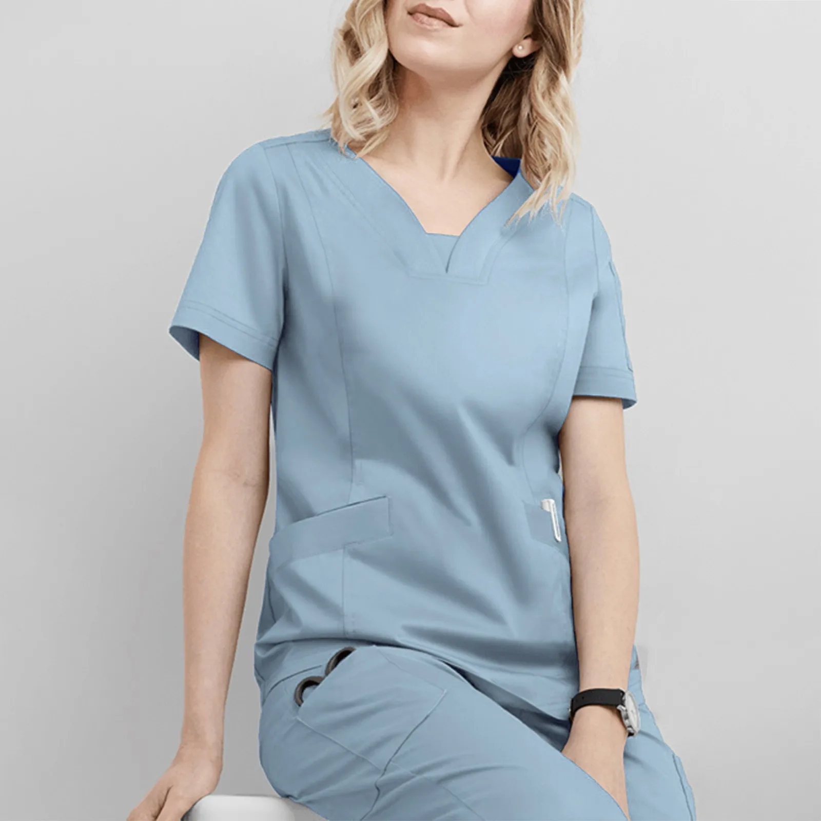 

Women Short Sleeve Beauty Uniform V-neck Scrubs Tops Spa Uniform Health Workers Working Scrub Tops Nurse gorro enfermera