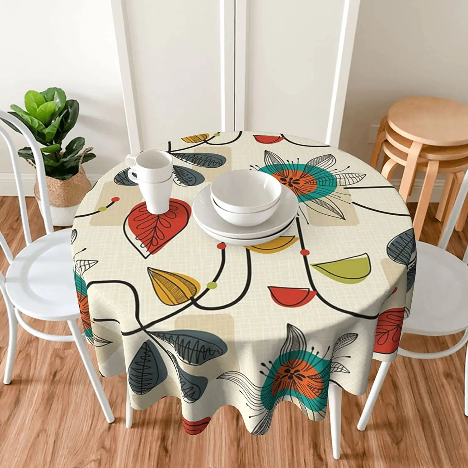 

1950'S Mid Century Modern Round Tablecloth Stain Wrinkle Resistant Washable Table Cloth for Kitchen Daily Dinning Party Decor