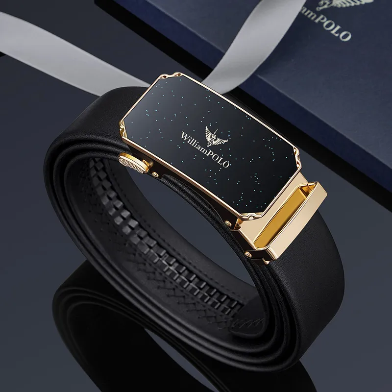 Williampolo 2023 New Genuine Cowhide Men's Belt for Young People Business Genuine Leather Automatic Belt Buckle