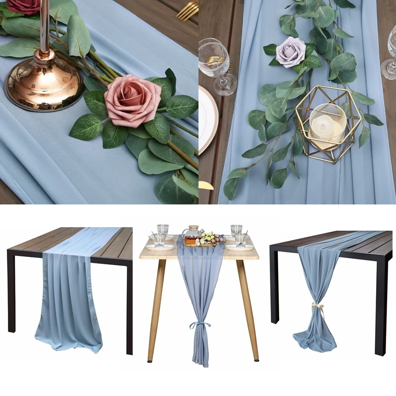 

70*300cm Chiffon Table Runner Pink Grey Soft Chiffon Fabric Wedding Runner Bridal Home Banquet Party Dinning Table Decoration