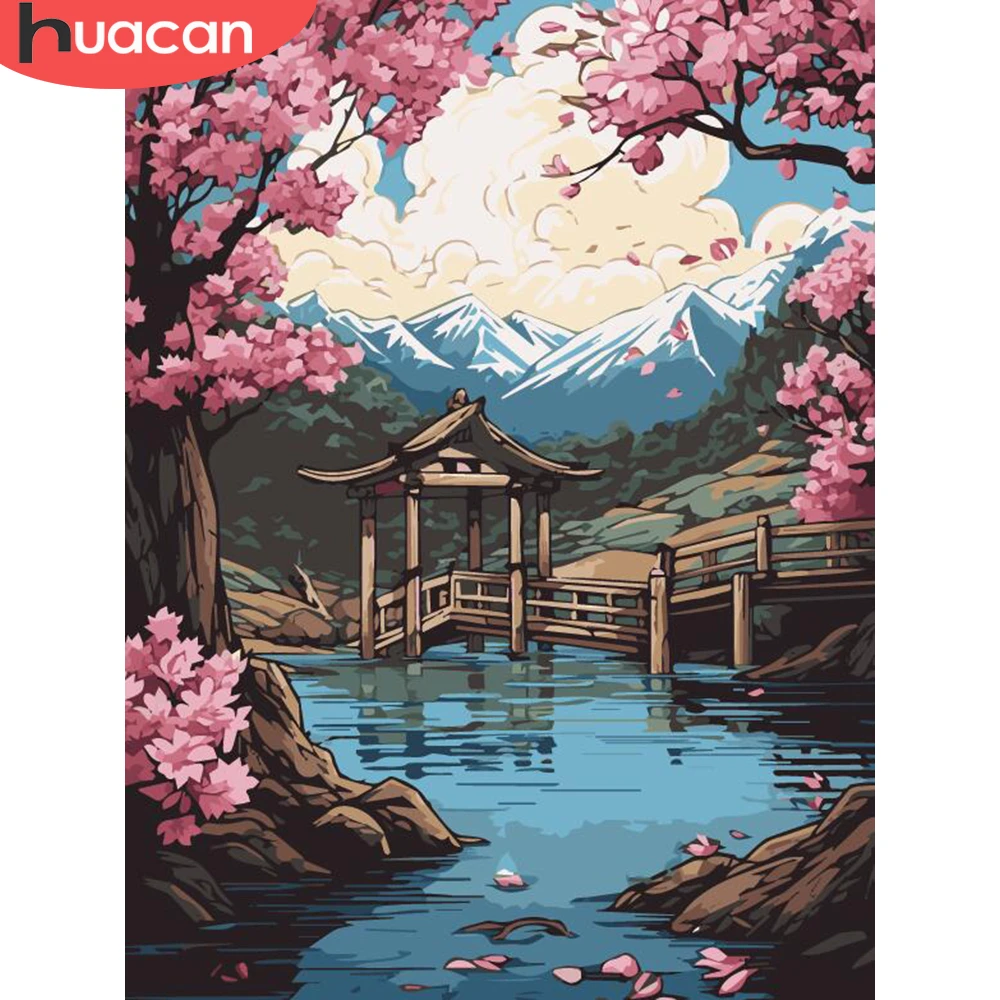 

HUACAN Mountain Scenery Picture By Number Flower Tree Landscape Drawing On Canvas DIY Handpainted Home Decoration 40x50cm