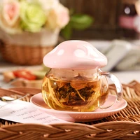 cute glass cup with lid yellow transparent girl gift high capacity student juice milk glass cup home container creative
