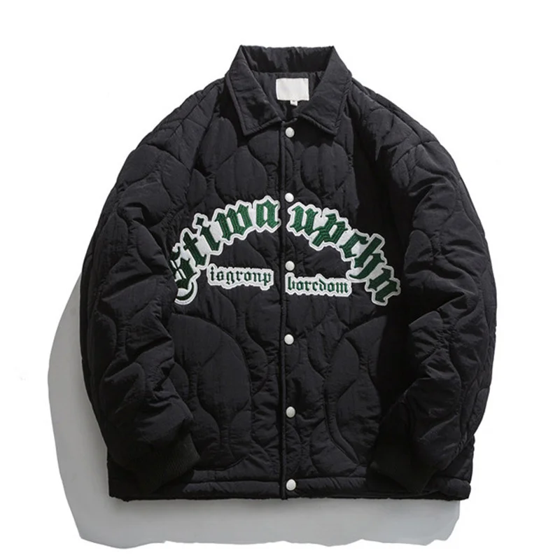 Men's Oversized Hip Hop Overcoats With Embroidery Fashion Hi Street Varsity Baseball Jacket Cotton Padded Warm Parkas