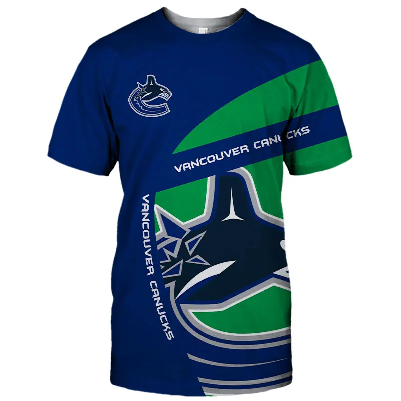 

Summer Casual Tops Vancouver Men's Fashion Blue Green Stitching Cartoon Whale Print Canucks T-shirts
