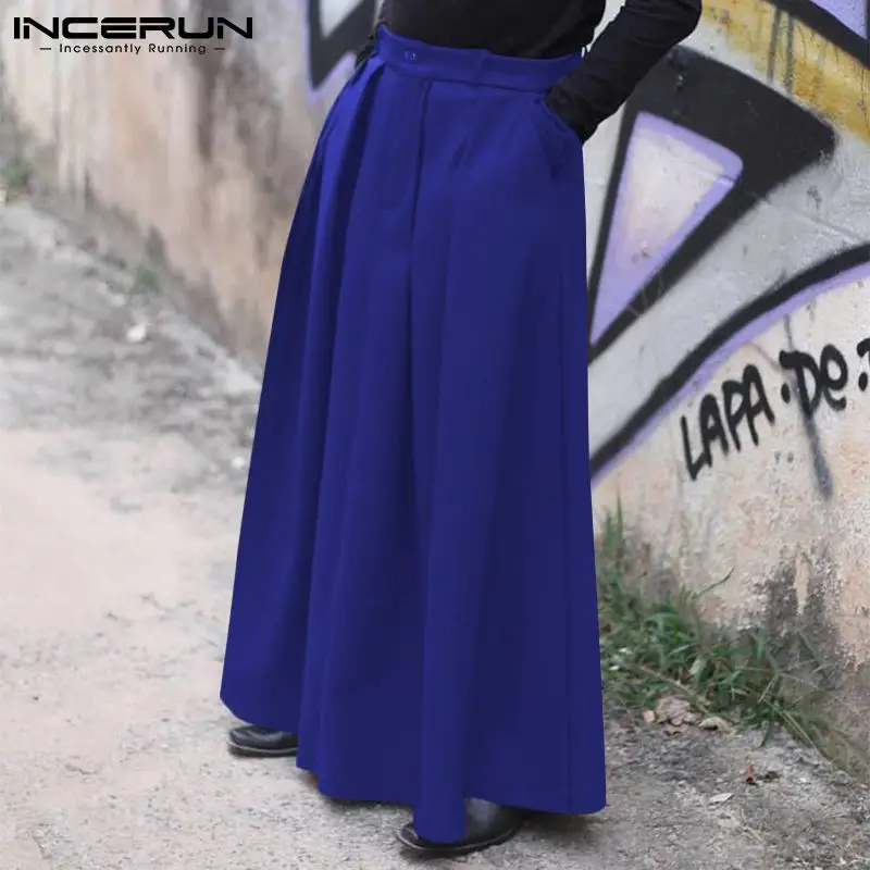 

Fashion Casual Style New Men's Wide-legged Pantalons INCERUN Male Solid Streetwear All-match Simple High-waist Skirt Pants S-5XL