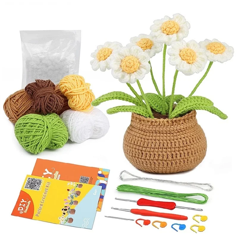 

TLKKUE Little Daisy Crochet Kit With Stitch Markers for Adults And Kids Professional Crocheting Knitting Set DIY Craft Tool