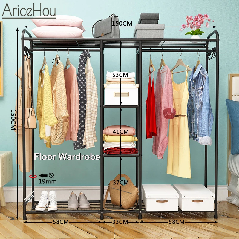 Clothes Hanger Coat Rack Wall Clothes Rack Floor Hanger Storage Wardrobe Clothing Drying Racks Floor Standing Clothes Hanging folding wardrobe drying racks floor coat hanger clothes hanger standing clothes rack with curtain bedroom furniture