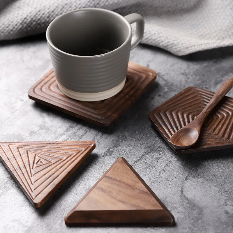 

6pcs Tea Coffee Cup Pad Placemats Decor Walnut Wood Coasters Durable Heat Resistant Square Round Drink Mat Bowl Teapot