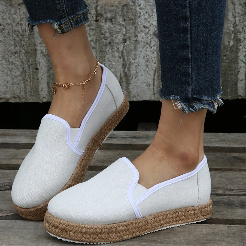 

Women Canva Shoes Fashion Slip on Flat Casual Shoes Female Sneakers Comfort Platform Round Toe Non-slip Walking Shoes Zapatillas