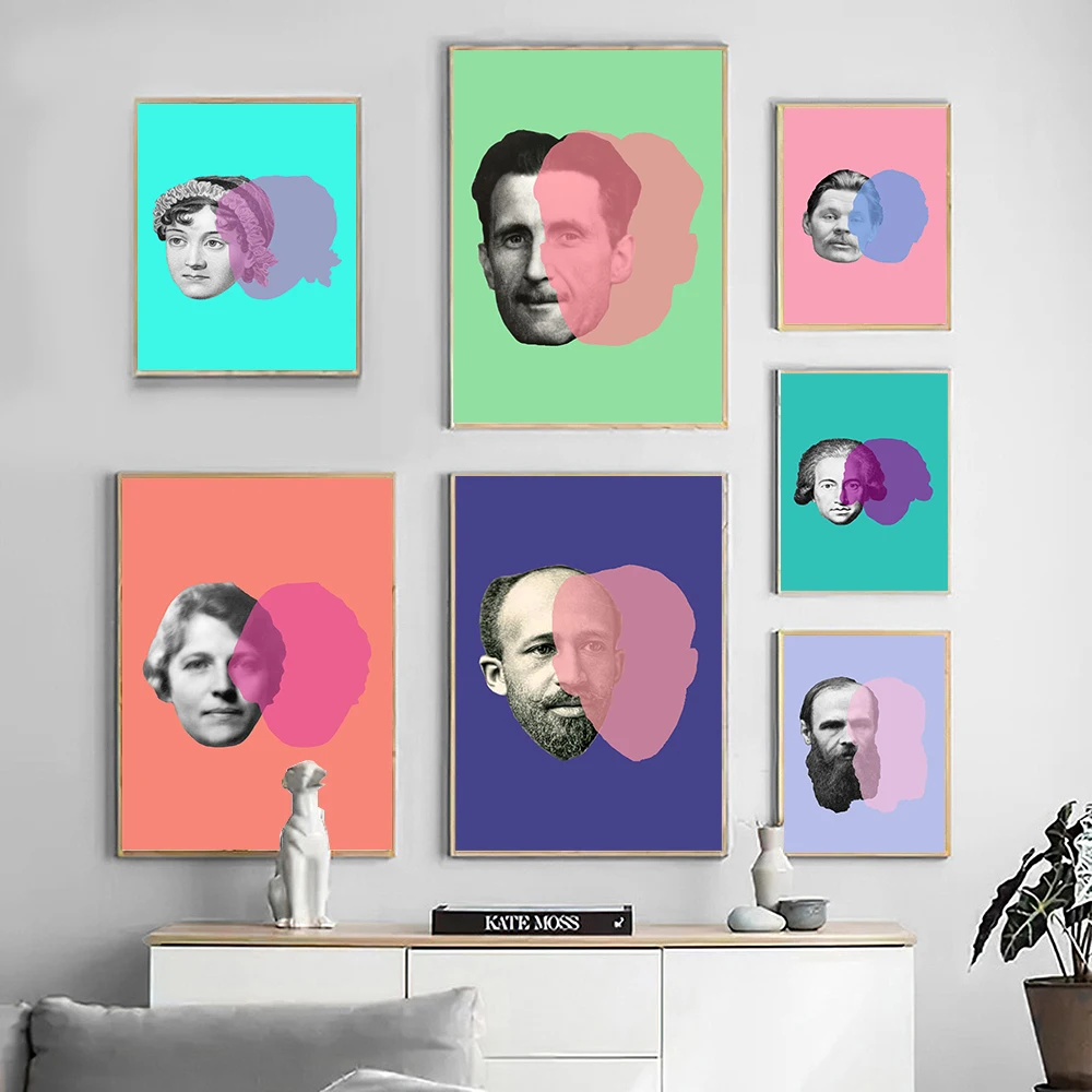 

George Portrait Human Head Statue Poster Painting Room Wall Picture Print Abstract Retro Color Background Canvas Home Art Decor