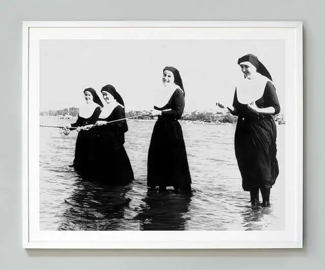 Картина на холсте "Курящие монахини" в стиле винтажный фотопринт, черно-белый постер, смешной декор для гостиной.