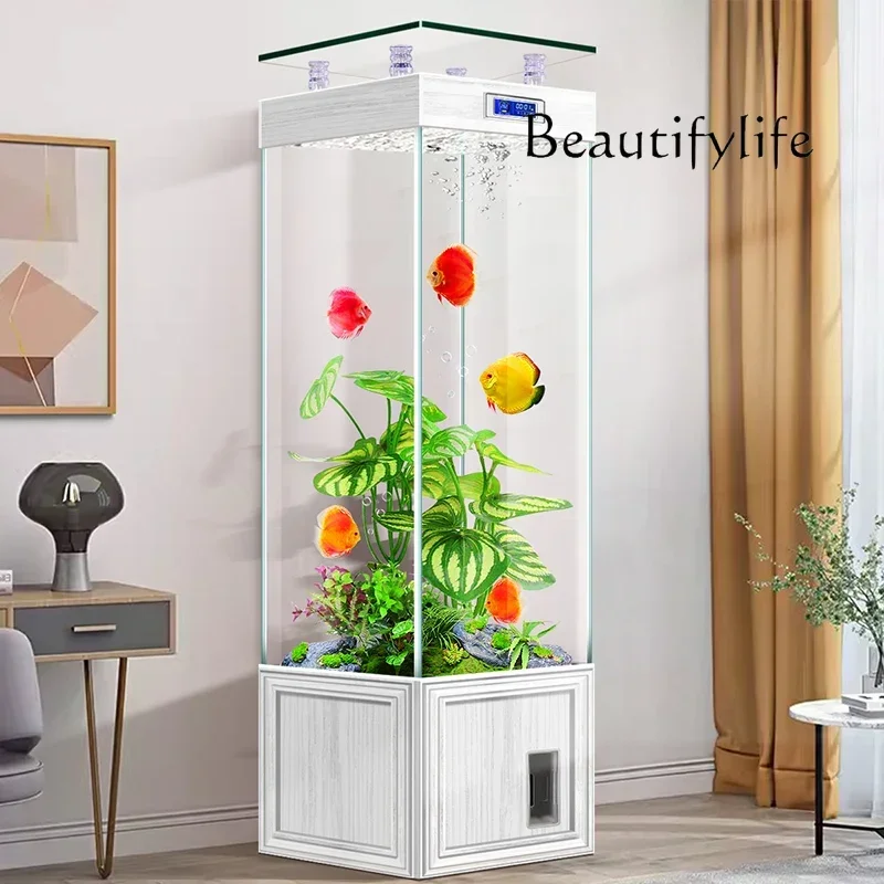 Jinjing супер белый стеклянный аквариум для гостиной небольшой домашний стоящий