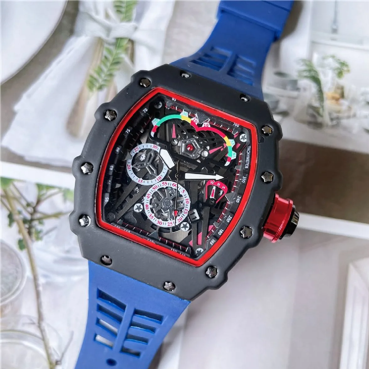 

3-pin 2023 RM Fashion Brand Automatic Mechanical Watches Men's Waterproof Skeleton Wrist Watch With women men Leather strap