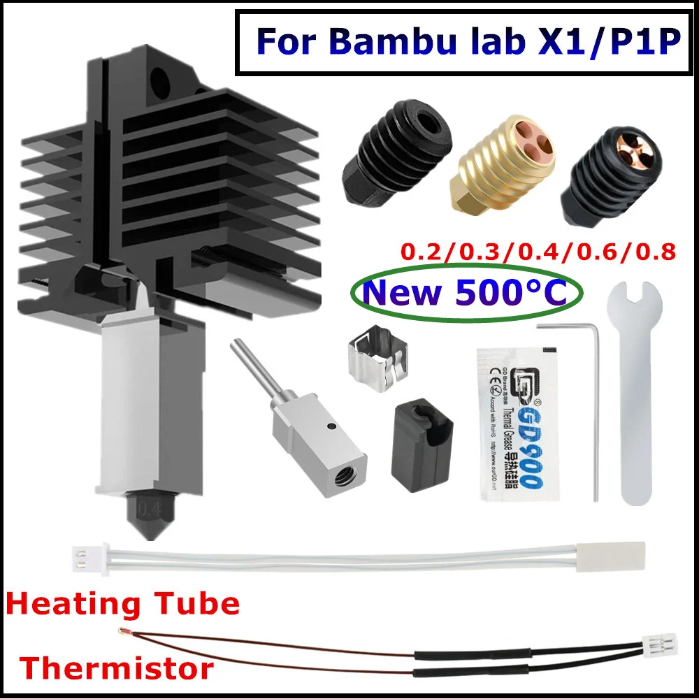 

Для Bambu Lab X1/X1-Carbon/P1P Hotend Kit Аксессуары обновление 500 °C медный экструдер нагревательная трубка термистор 3D лабораторные детали