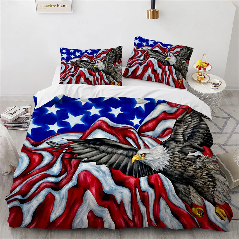

American Flag Duvet Cover Bald Eagle Bedding Set Microfiber Patriot United States Flag Comforter Cover Queen For Kids Teen Boys