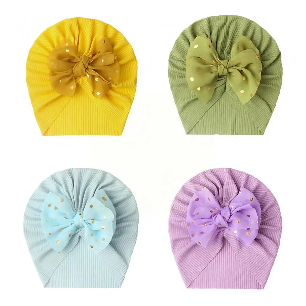 

Lovely Shiny Bowknot Cute Baby Hat Girls Boys Hat Turban Wraps Head Infant Baby Beanies Europe Soft Hot Cap America Color N2V2