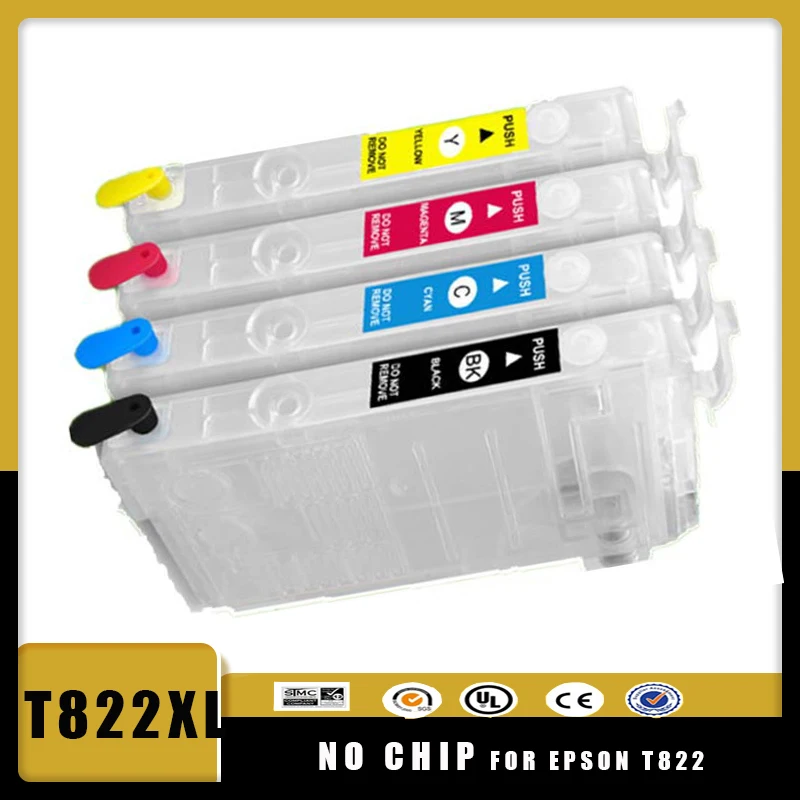 

vilaxh T822XL 822 822XL Refillable Ink Cartridge NO Chip for Epson T822 Workforce WF-3820 WF-4820 WF-4834 WF-4830 Printer