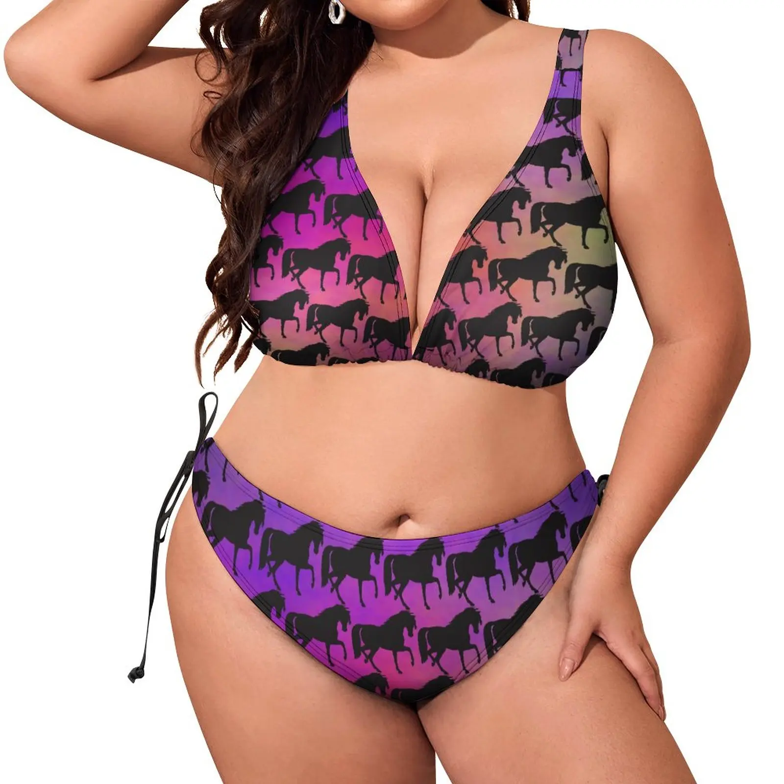 

Купальник-бикини с рисунком лошади, закат, Радуга