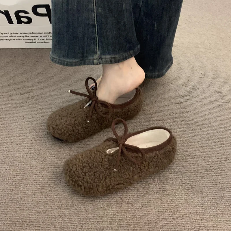 Обувь Женская обувь на плоской подошве Осень Модис Лоферы Меховое платье Ретро