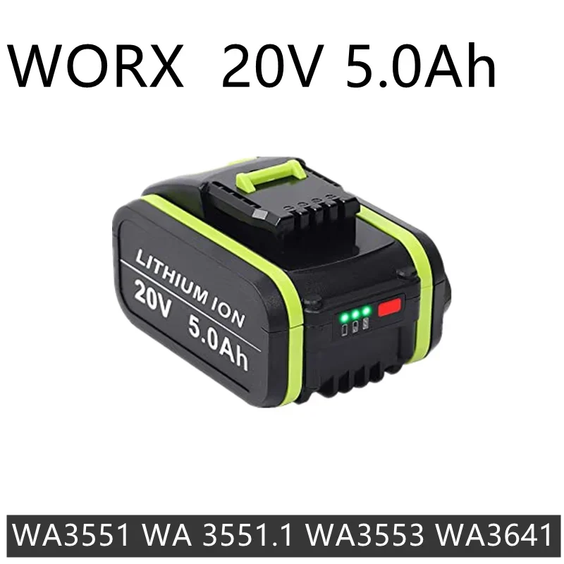 

High capacity 20V 5.0 Ah lithium-ion replacement battery for Worx power tools WA3551 WA 3551.1 WA3553 WA3641 WG629E WG546E WU268