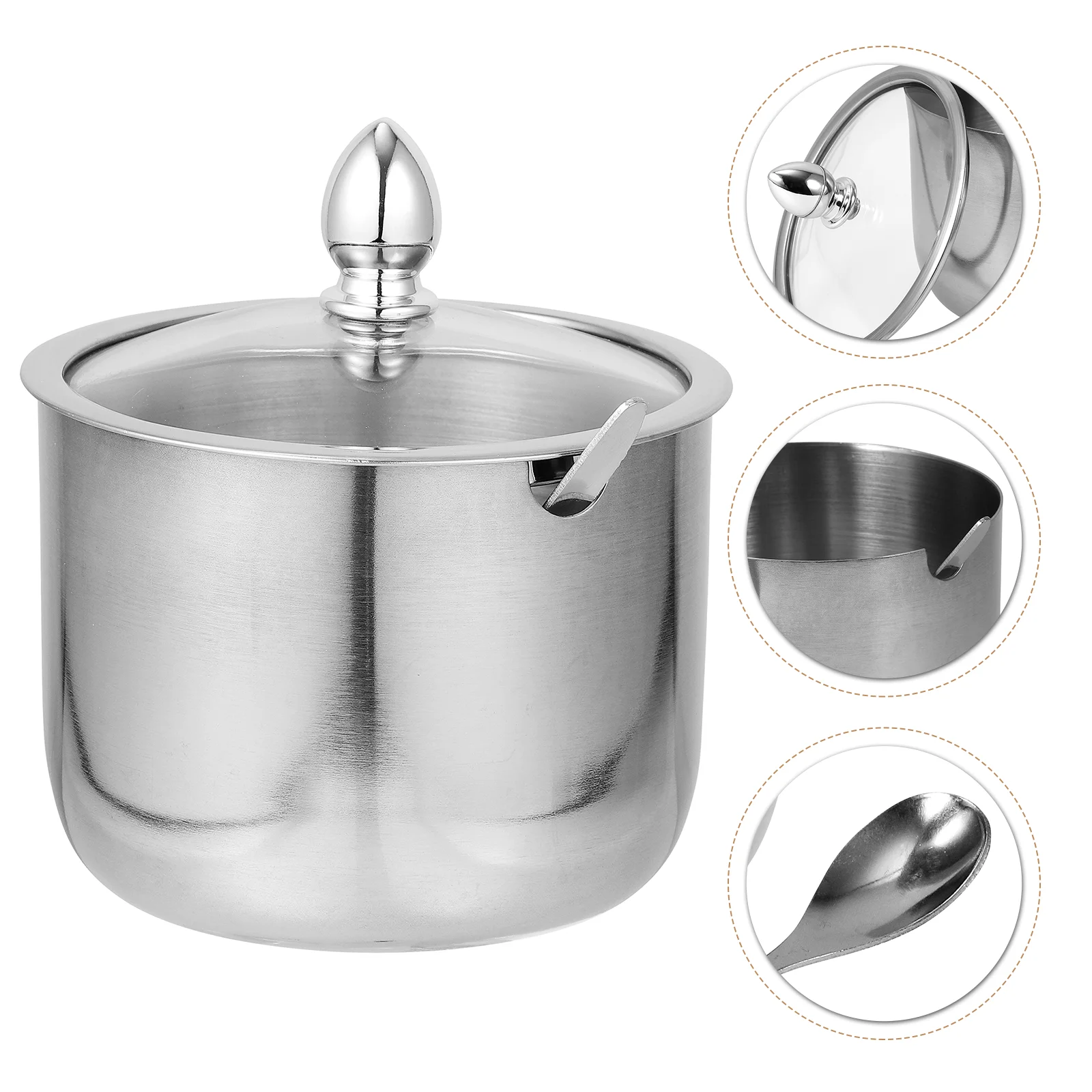 

Steel Sugar Seasoning Jar Stainless Salt Bowl Container Lid Spoon Box Condiment Kitchen Jars Pepper Metal Bowls Pots Dispenser