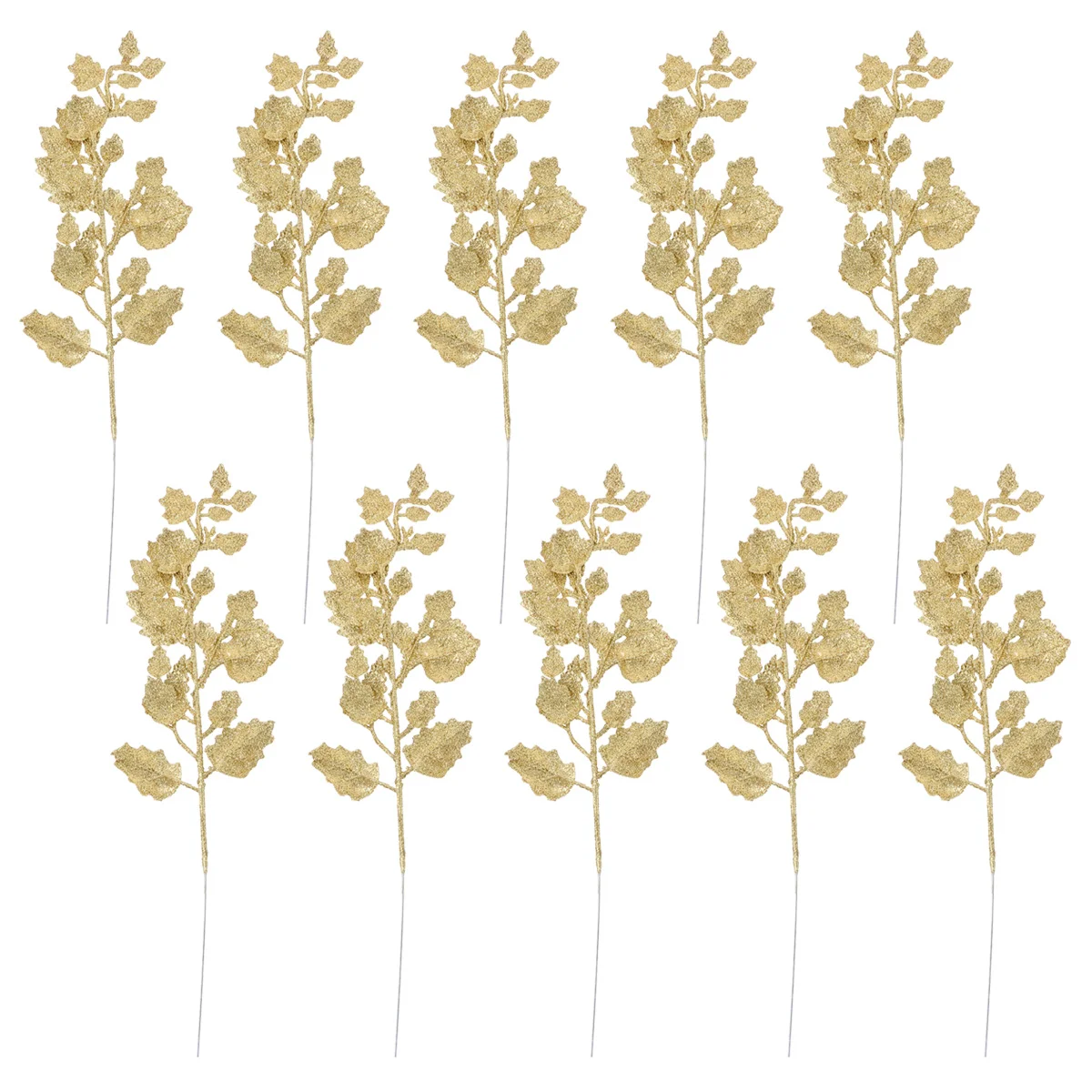 

Christmas Leaves Leaf Glitter Picks Tree Artificial Ornament Faux Branches Gold Stems Glittered Bay Filler Vase Pick Stem