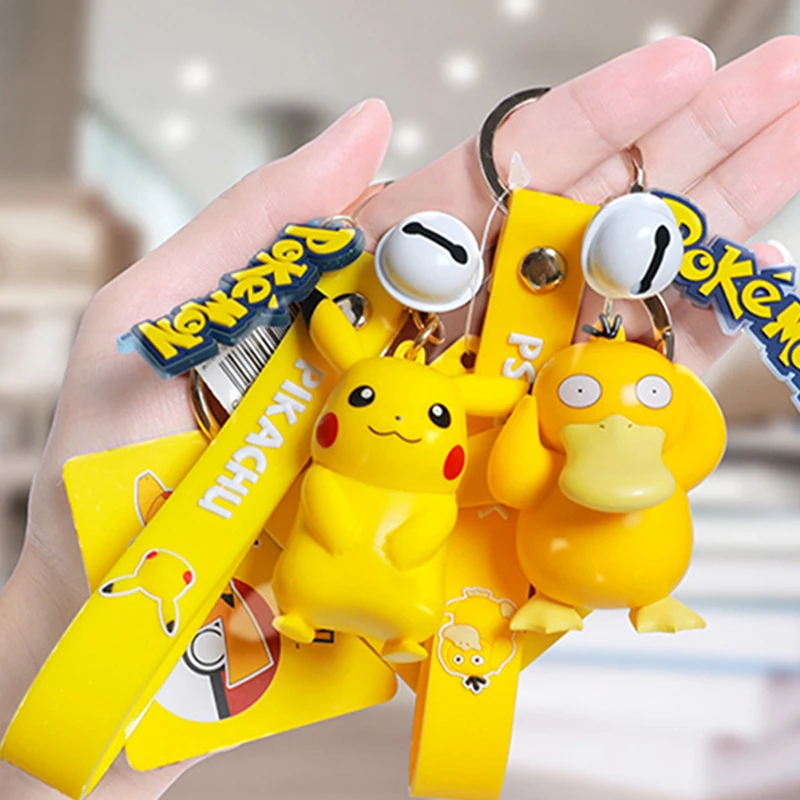 

Authentic Pikachu Keychain Pokemon Action Figure Pokémon Keychain Squirtle Psyduck KeyRing Backpack Pendant Model Car Key Chain