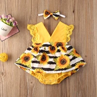 0 24m newborn baby girl 2pcs clothes set lace ruffle sunflower print romper headband set summer sleeveless outfits sunsuit