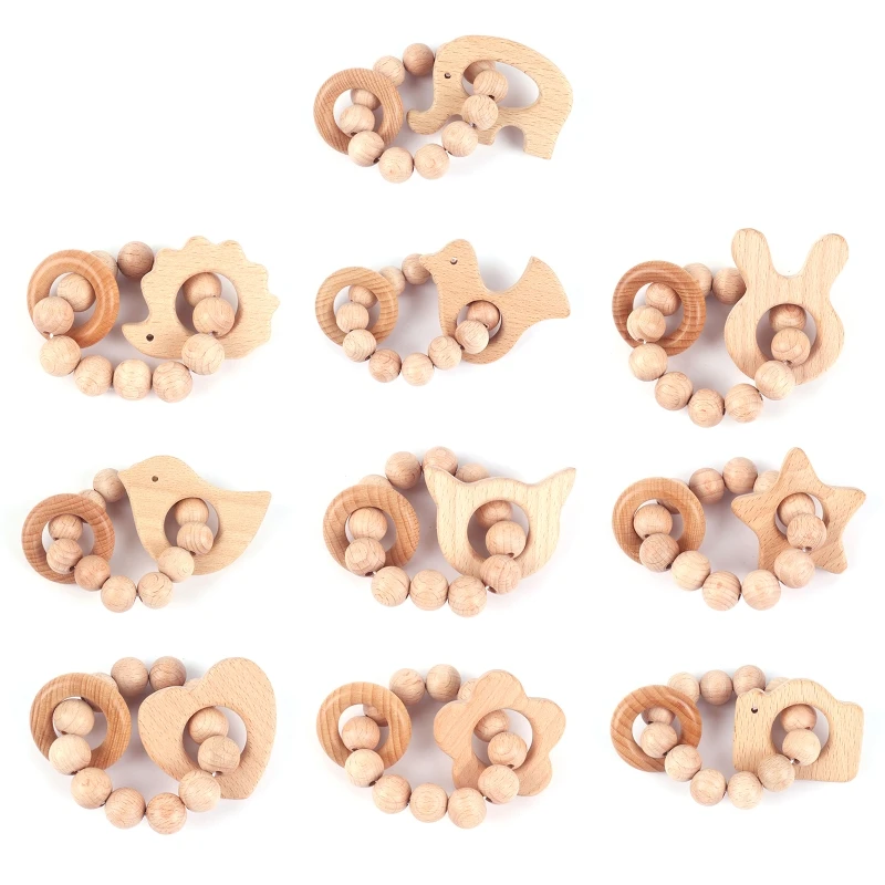 

Baby Teething Rattle Wristlet Wooden Bead Teether Soothie Toy for Infant 6-12M N1HB