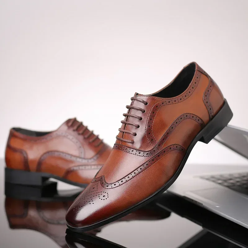 

Men's Classic Retro Brogue Shoes Mens Lace-Up Leather Dress Business Office Flats Men Wedding Party Oxfords EUR Sizes 38-48