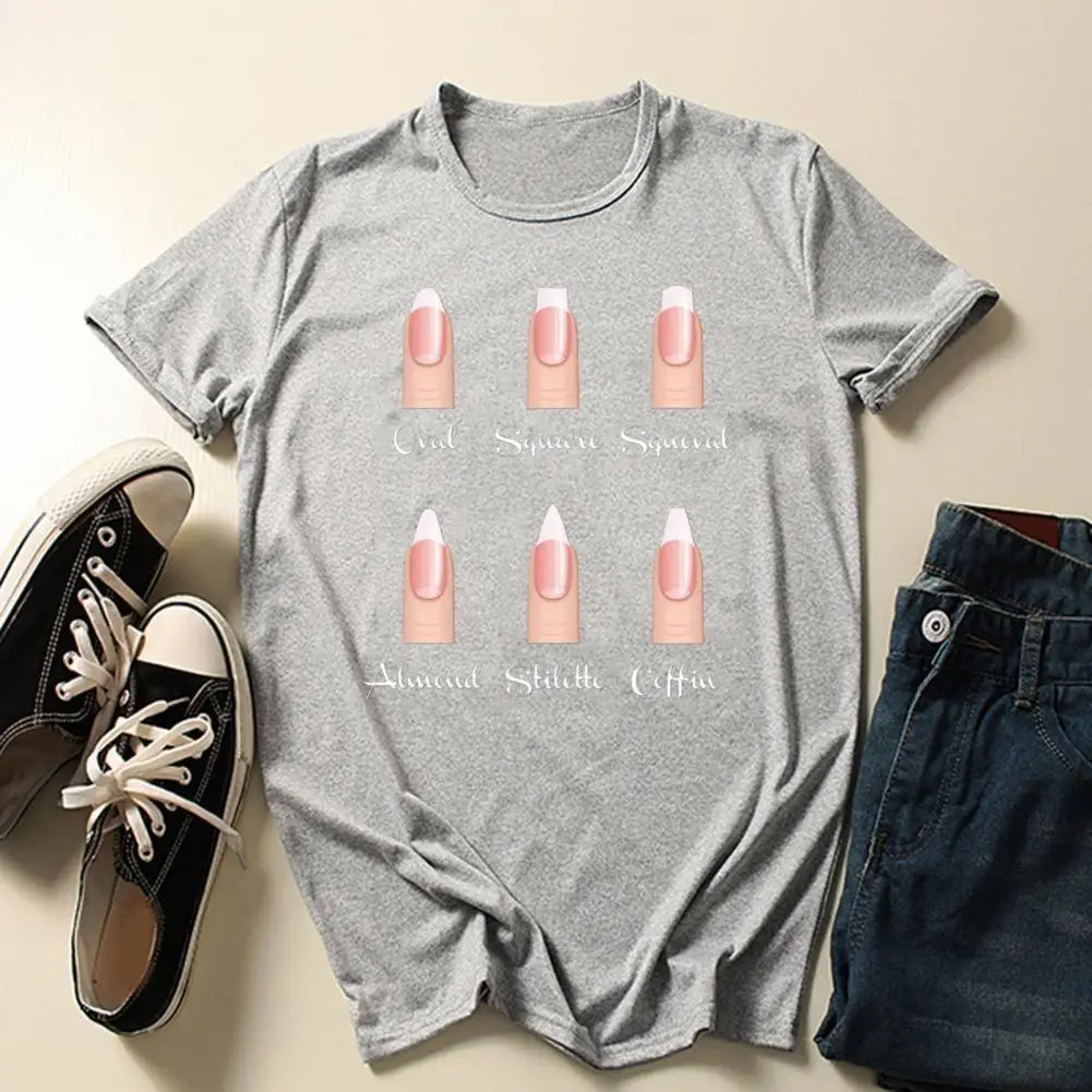 

Tee Shirt All Match Girls T-shirt Sweet Funny Nail Printed T-shirt