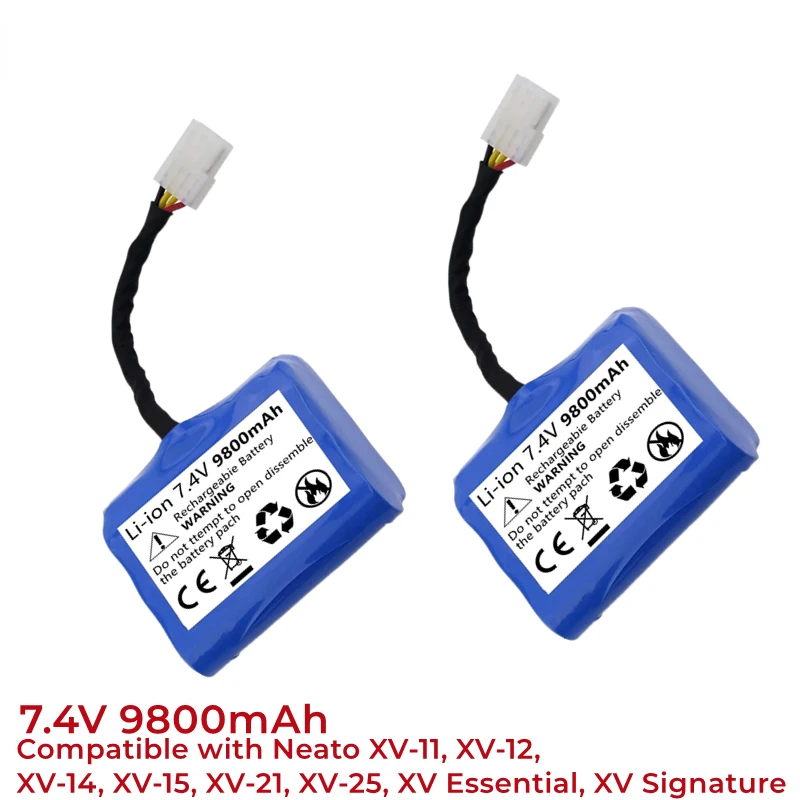 

2 Stuks 7.4V 9800Mah Batterij Pack Voor Neato XV-21 XV-11 XV-14 XV-15 Robot Vacuüm Onderdelen Neato Xv Batterij handtekening Pro