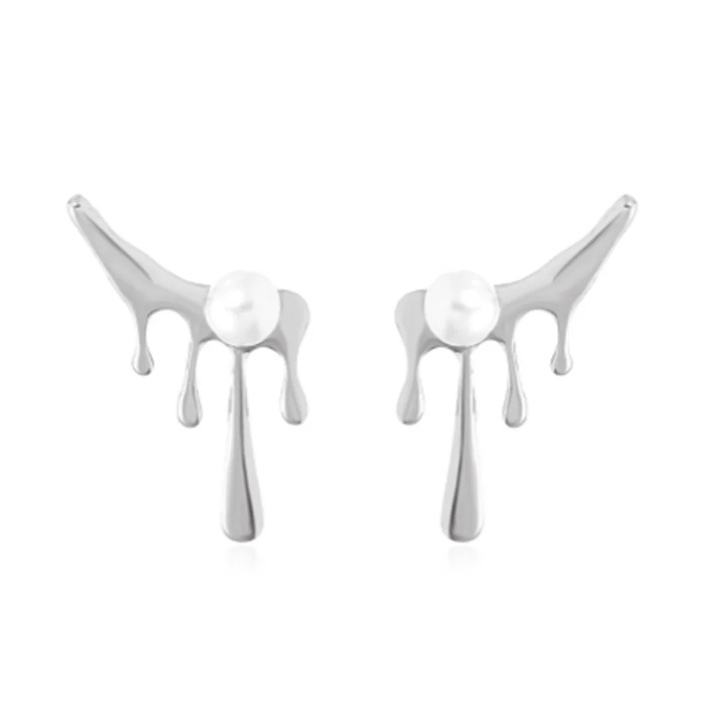 

2Pcs European and American Ins Wind Irregular Earrings Niche Design Pearl Earrings Personalized Earrings(Silver Color)