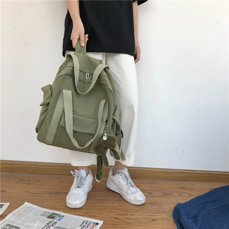 New Korean Style Solid Color Bookbag Nylon Casual Schoolbag Women'S Waterproof Simple Backpack Teenage Girls Travel Bag