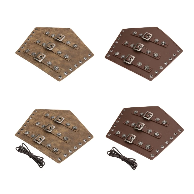 

Medieval Gothic Wrist Bracers with Rivet Decor Punk Knight Pirate Knights PU Lace-Up Wristband