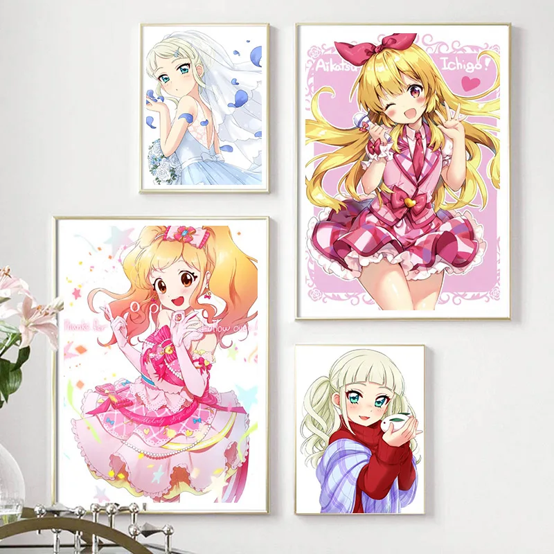 Настенный постер Aikatsu для гостиной, художественный постер, украшение, атласная ткань, яркие цвета, без рамки, современная настенная печать