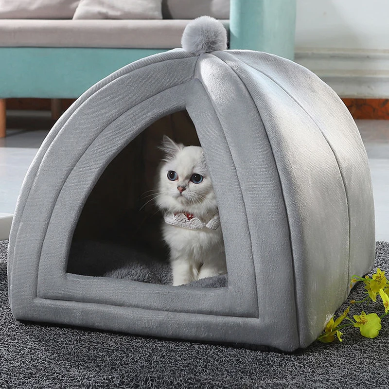 

Four Seasons Solid Color Pet Bed Sofa Plush Fluffy Soft Kennel House Warm Sleeping Cushion for Cats Dogs Supplies