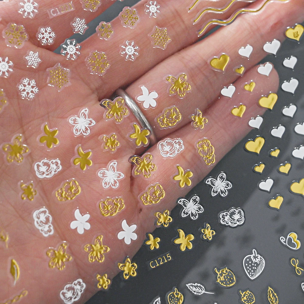 

3D Bronzing Gold Nail Art Stickers Kits Laser Self-Adhesive Holographic Nail Decals Leaves Flowers Sliders Nail Design Art Decor