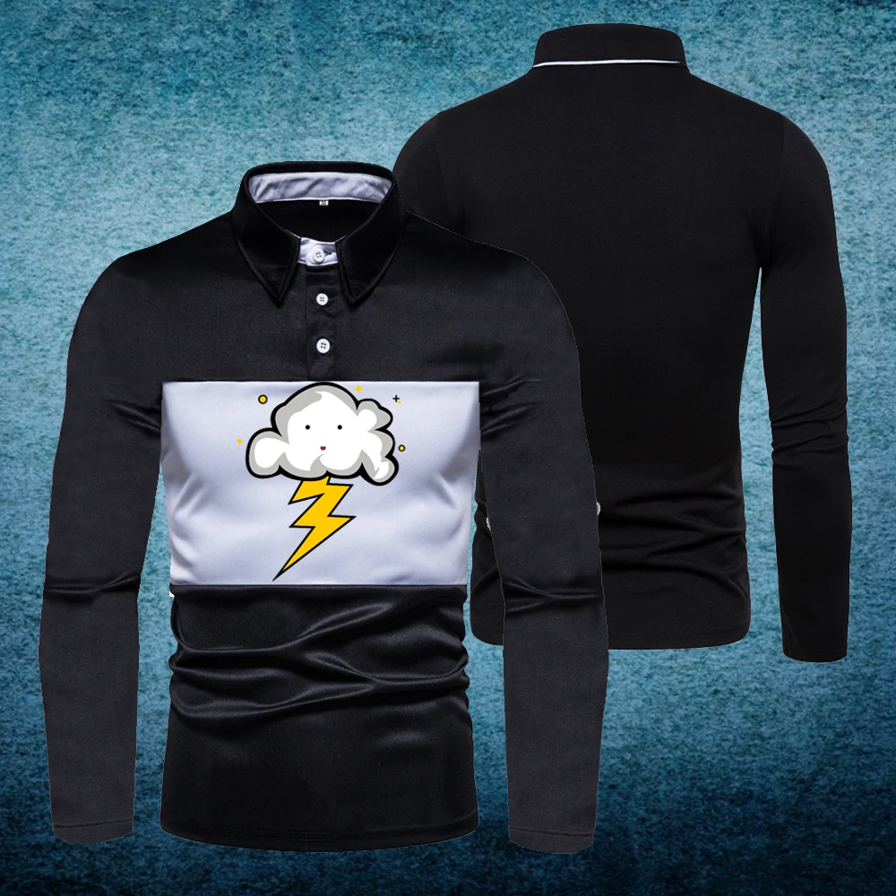 

Weather Symbol Printing Spring New Long-sleeved Polo Lapel Slim T-shirt Casual Sports Bottoming Shirt