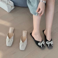 women mules summer slippers luxury flats fashion loafers designer shoes soft square toe slides slip on bow knot ladies sandals