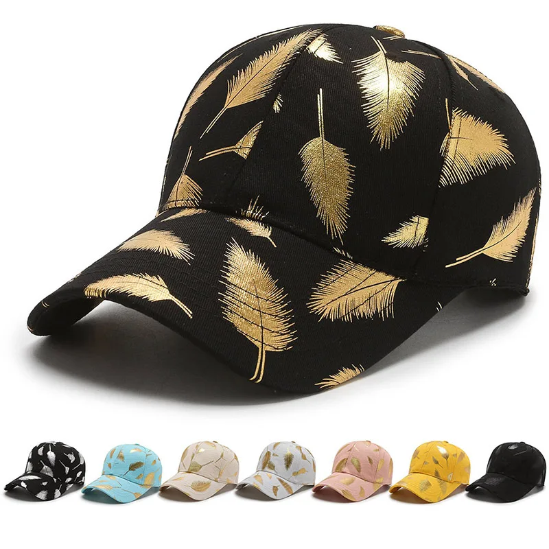 

New men's and women's baseball caps solid print ladies hats shade couple hats outdoor stretch cotton flowers leaves baseball cap