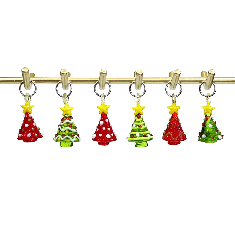 

6pcs Cute Mini Christmas Tree Charm Glass Pendant for Festive New Year Ornament Creative Diy Jewelry Earrings Making Accessories