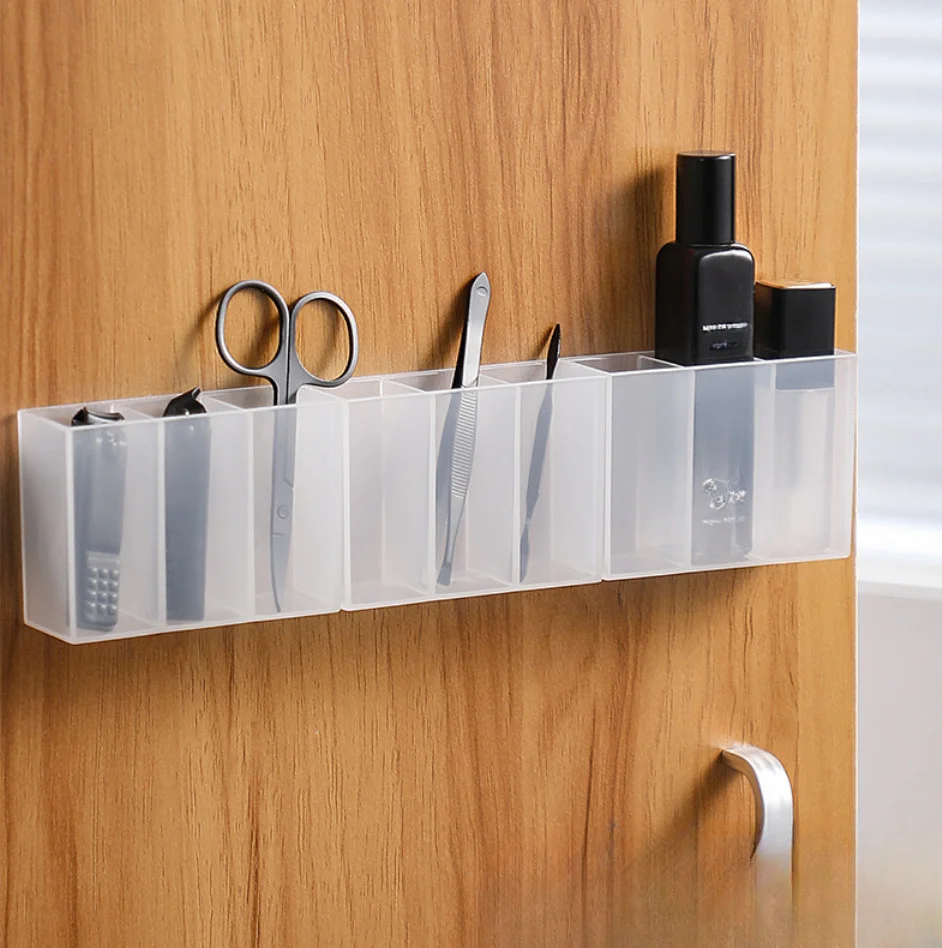 

Wall Eyebrow Mounted Organizer 3grids Organizer Cabinet Storage Box Glaze Pencil Small Objects Mirror Lipstick Self-adhesive Lip