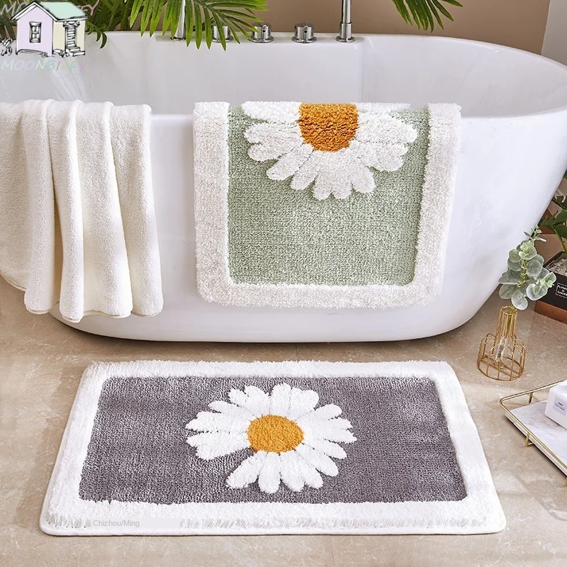 

Anti-slip Mat Bathroom Door Entrance Mat Daisy Bath Rug Bathroom Non-Slip Mat Toilet Door Mat Entrance Door Absorbent Mat