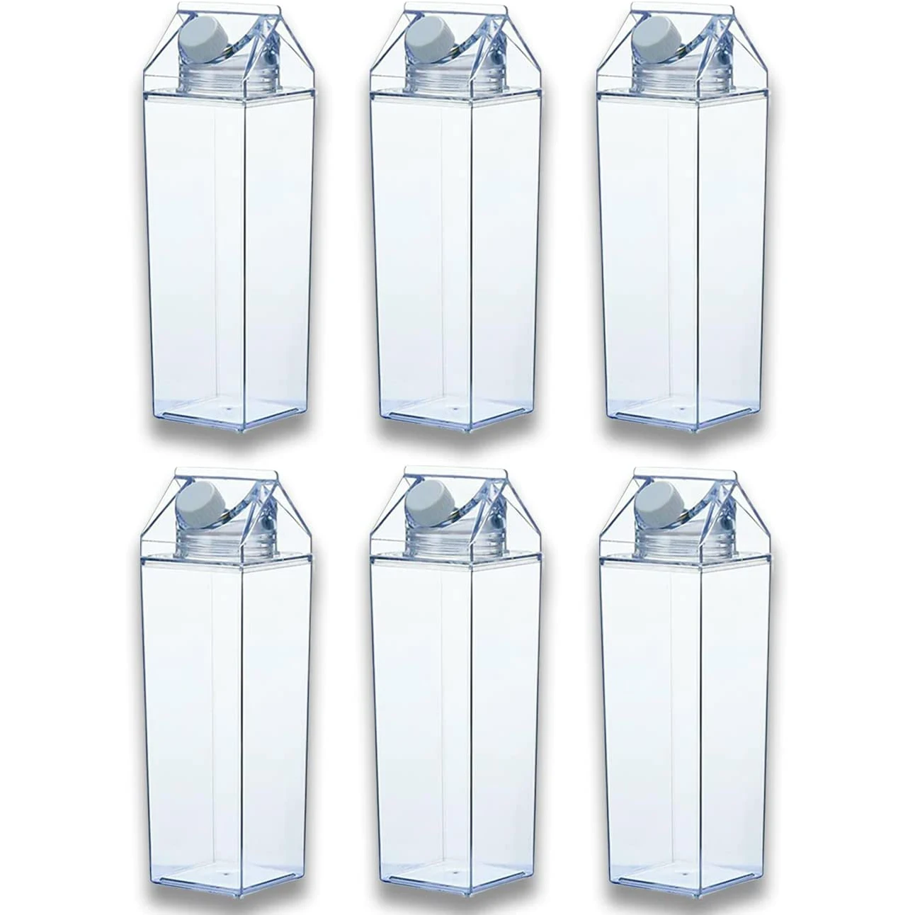 Bộ 6 Hộp Nhựa Hộp Sữa Nước, 500ML Hình Hộp Sữa Rõ Ràng Di Động Uống Vuông Nước Chai Cho Thể Thao
