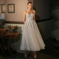 2022 gorgeous sage a line evening dresses with sequined blingbling spaghetti strap ankle length shining prom party gowns
