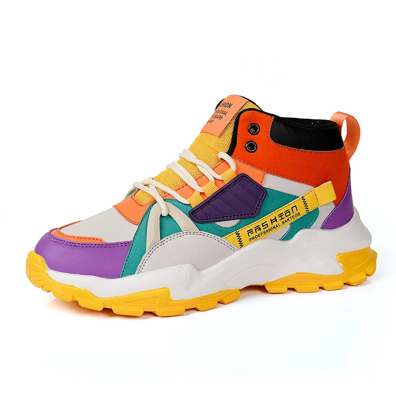 High-top Casual Sports Shoes Color Matching Trend Jogging Shoes Basketball Shoes Flying Mesh Men's Running Shoes Sneakers